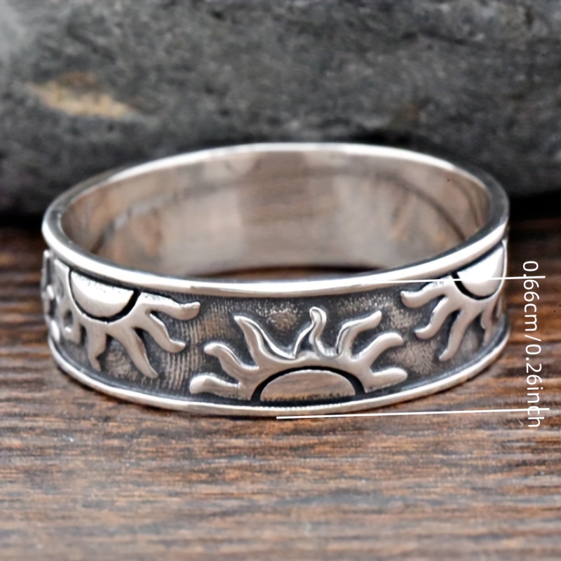 Vintage Sun Symbol Wide Band Ring Adjustable Statement Ring Celestial Theme